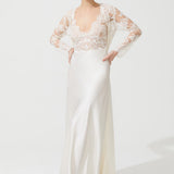 VAMPY SILK LACE EMBROIDERED LONG SUIT ECRU
