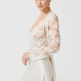 VAMPY SILK LACE EMBROIDERED LONG ROBE ECRU