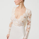 VAMPY SILK LACE EMBROIDERED LONG SUIT ECRU