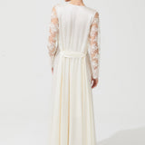 VAMPY SILK LACE EMBROIDERED LONG SUIT ECRU