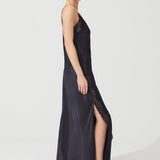 DIAMOND SILK LONG CHEMISE BLACK