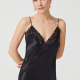 DIAMOND SILK LONG CHEMISE BLACK