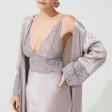VAMPY SILK LONG ROBE GRAY