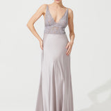 VAMPY SILK LONG CHEMISE GRAY