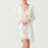 DIAMOND SILK SHORT ROBE ECRU