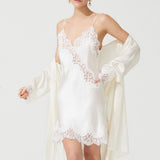 DIAMOND SILK SHORT ROBE ECRU