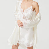 DIAMOND SILK SHORT ROBE ECRU